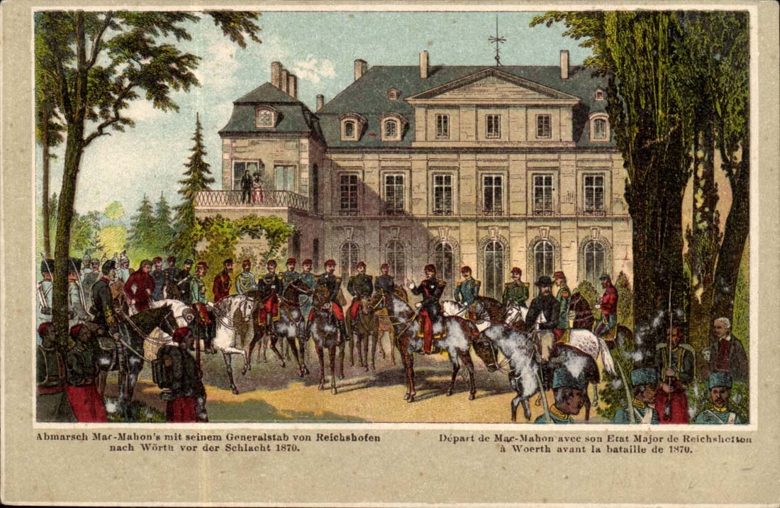 CPA Depart de Mac Mahon avec son Etat Major de Reichsheiton a Woerth avant la bataille de 1870