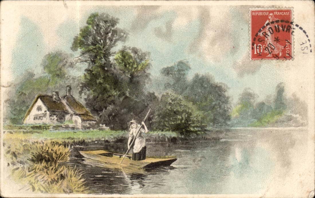 CPA Fantaisie Femme et barque