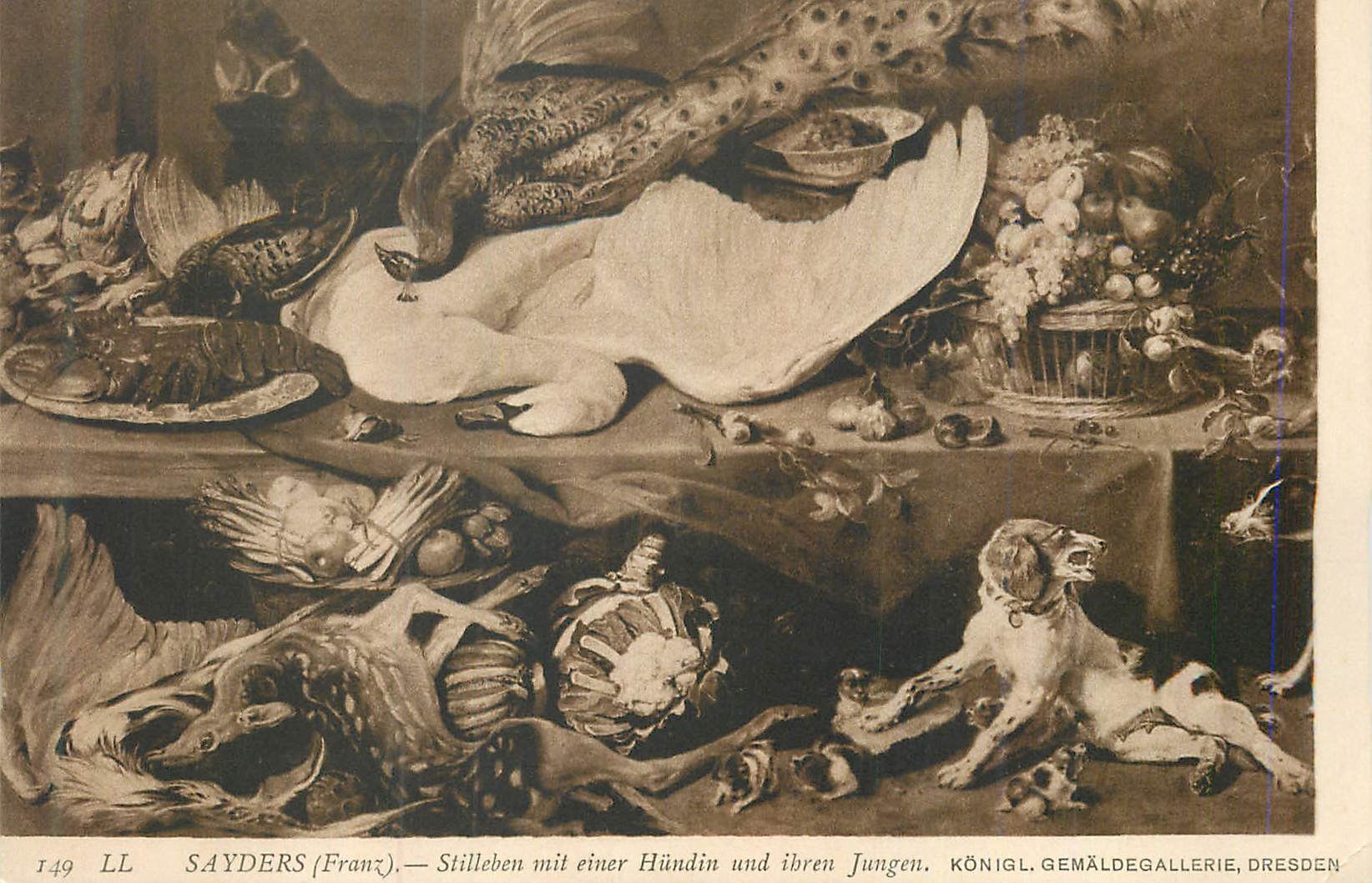 CPA Gemaldegallerie DresdenSayders (Franz) Stilleben mit einer Hundin und ibren Jungen Konigl