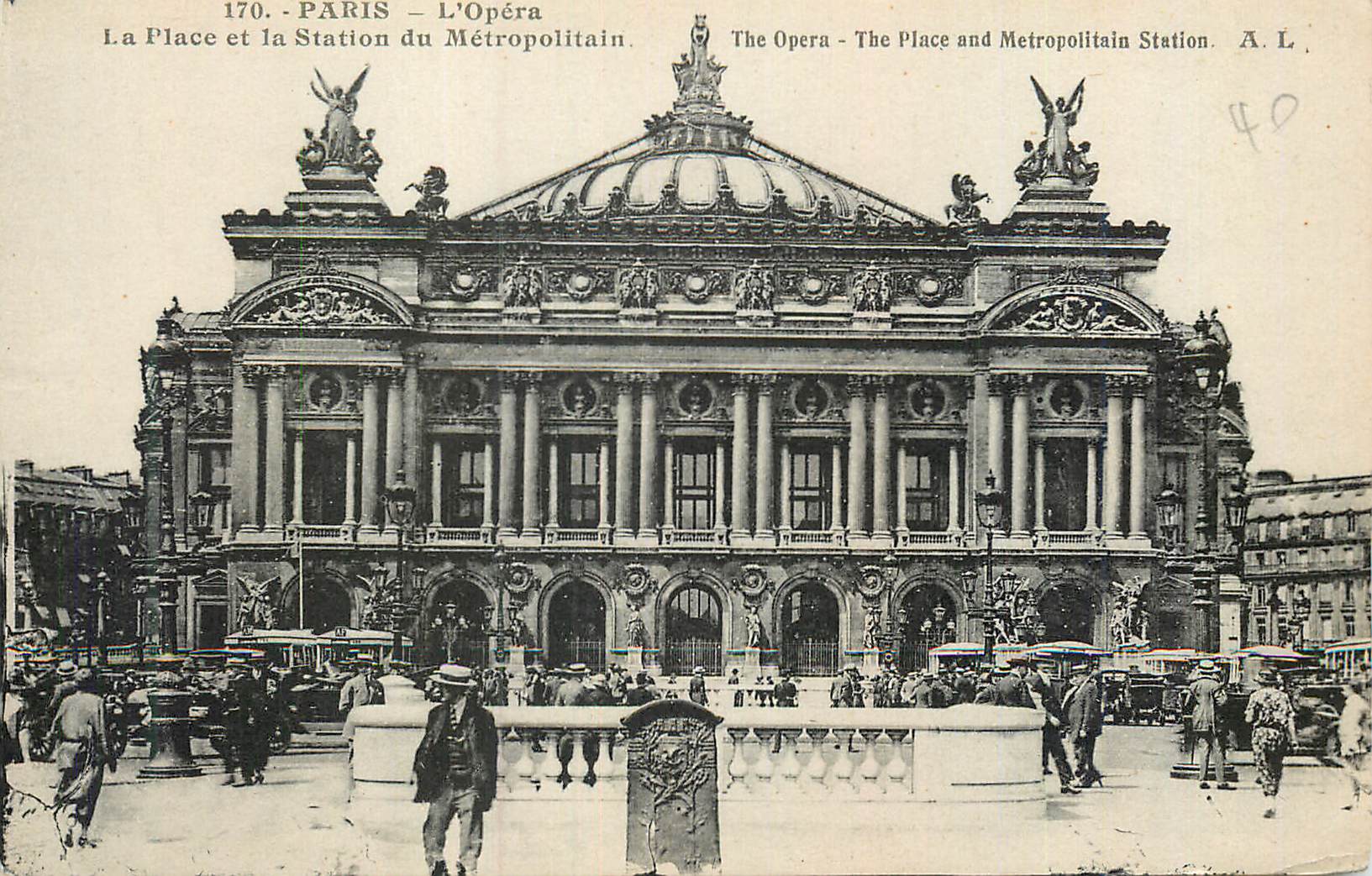 CPA Paris L'Opera La Place et la Station du Metropolitain