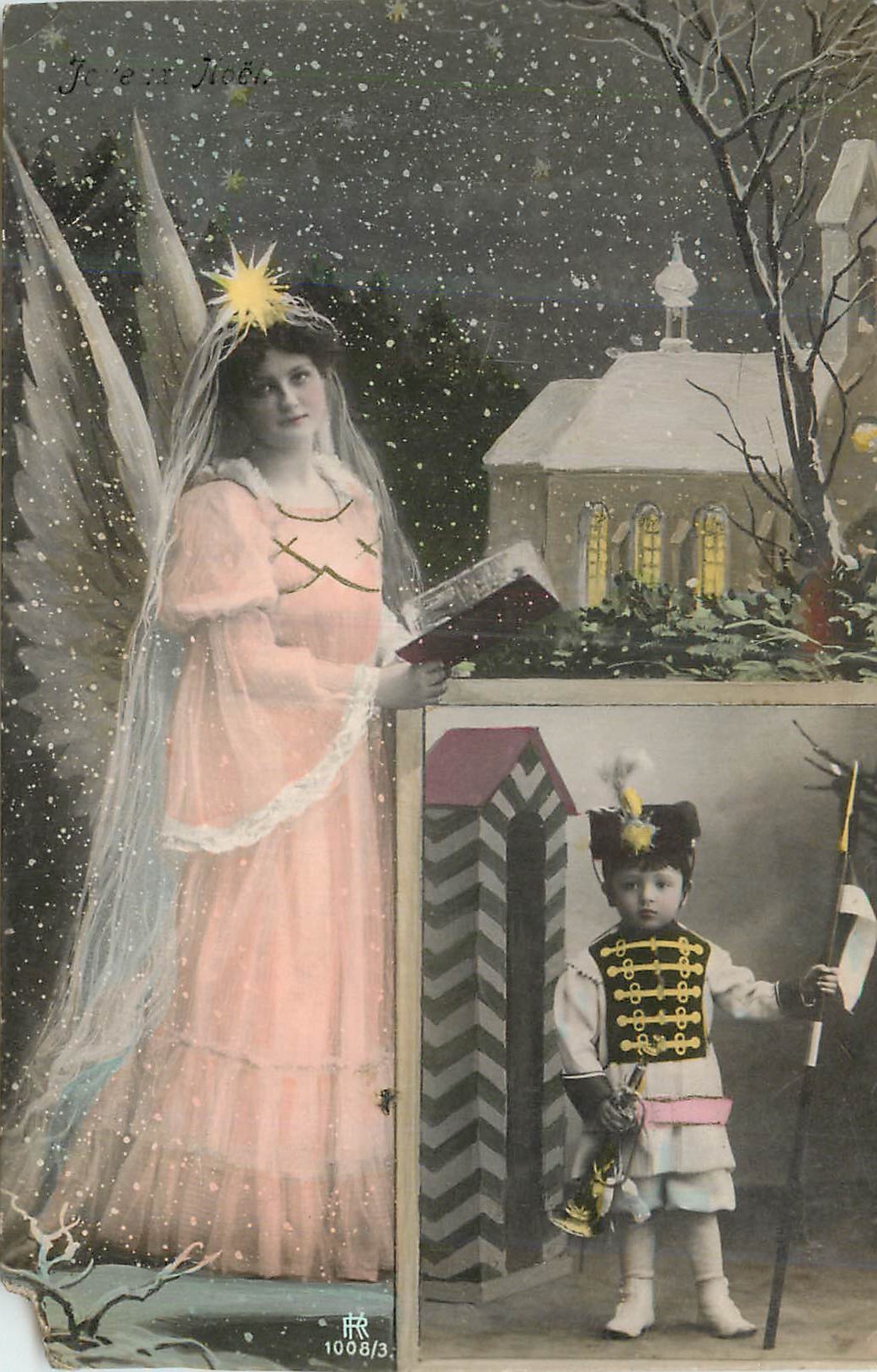 Joli Noël — Ange et enfant en uniforme — éditeur RR, n° 1008/3