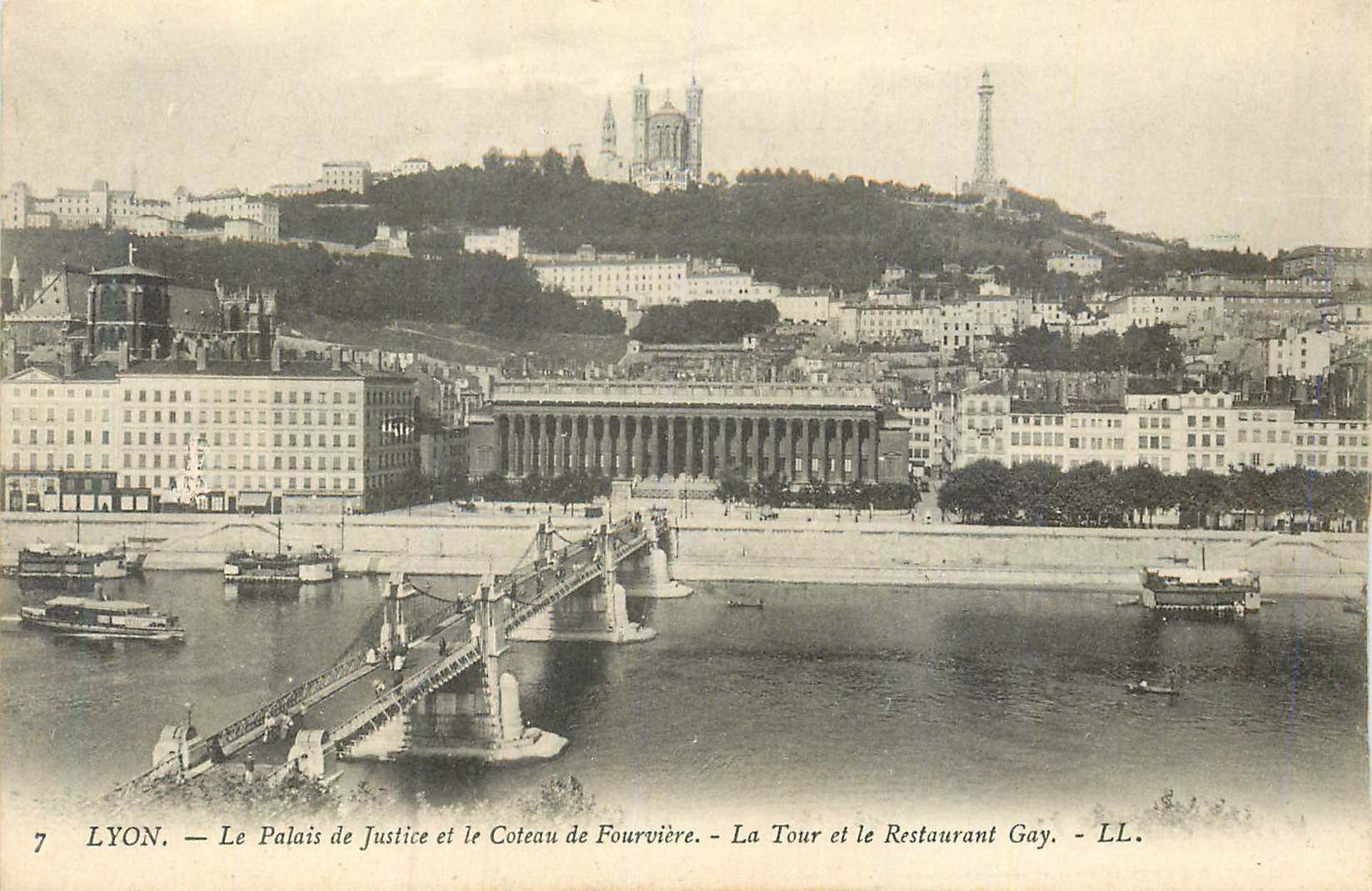 CPA Lyon Le Palais de Justice et le Chateau de Fourviere La Tour et le Restaurant