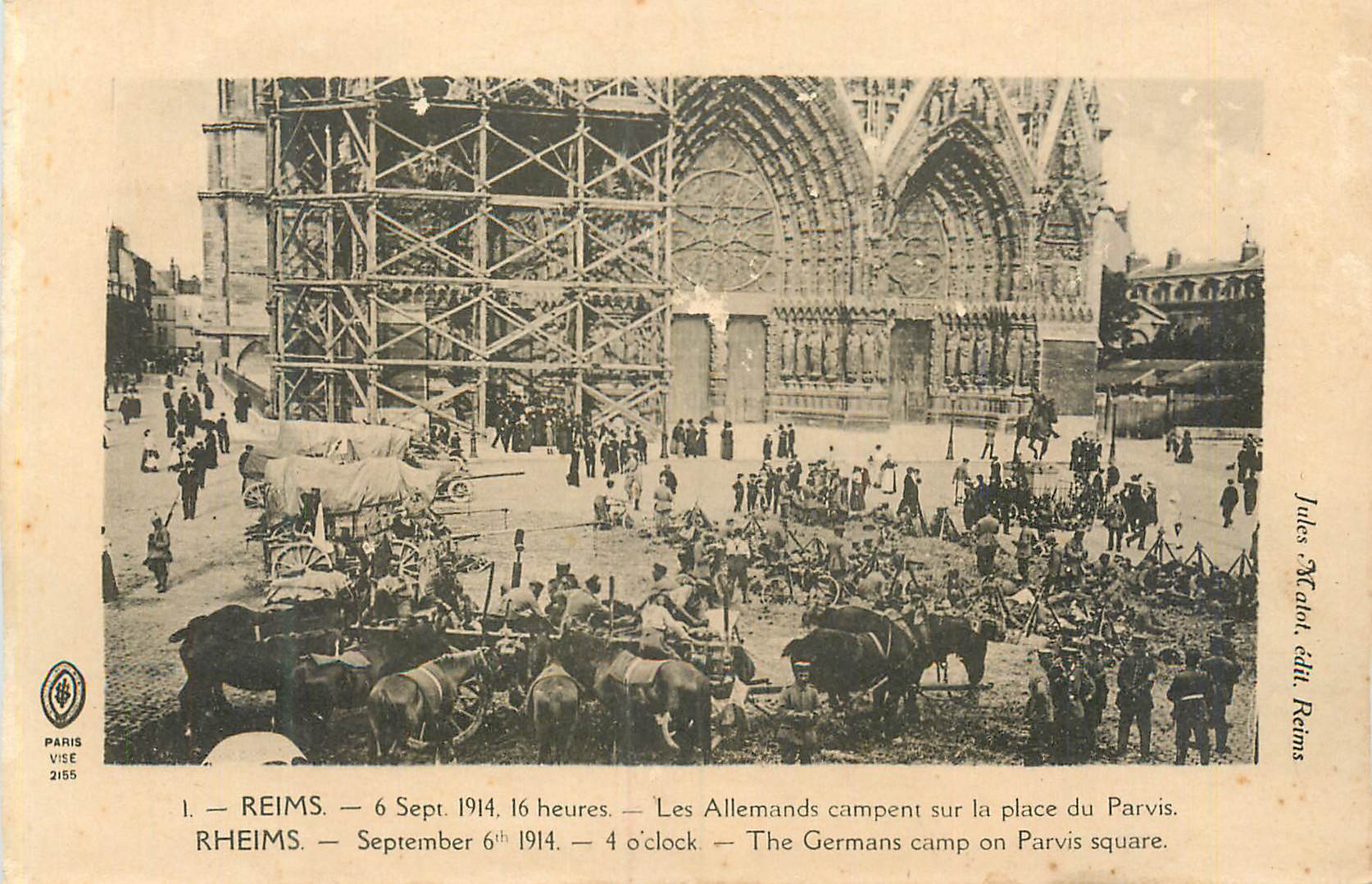 Reims — Les Allemands campent sur la place du Parvis — Jules X. Adol., édit. Reims
