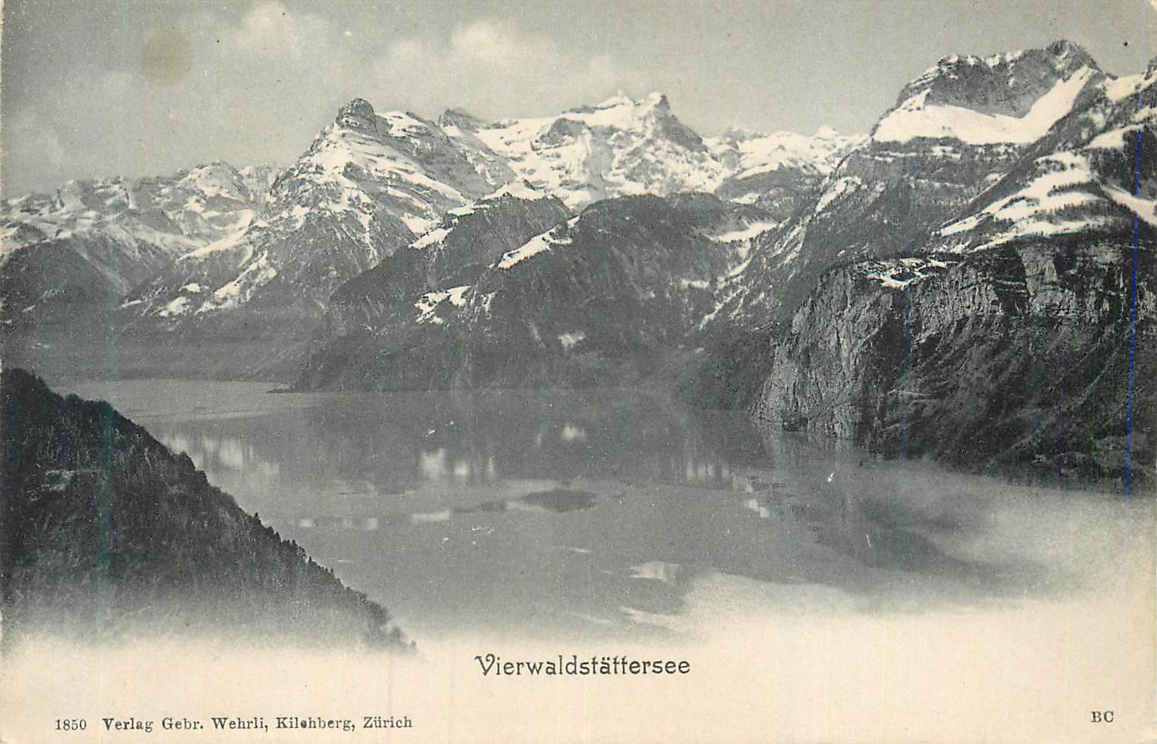 Vierwaldstättersee — vue panoramique avec montagnes enneigées — Verlag Gebr. Wehrli, Kilchberg, Zürich