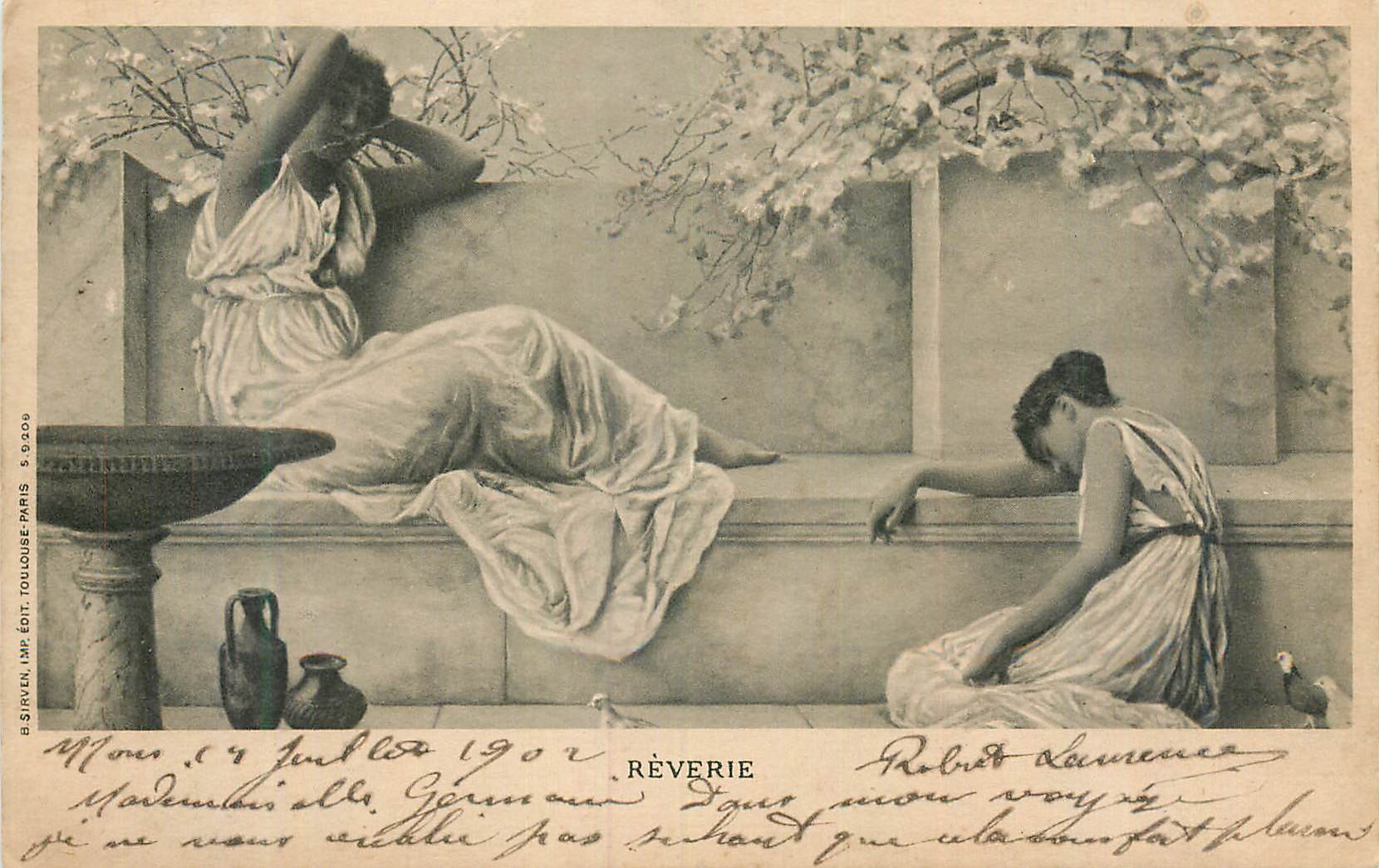 Deux femmes en réflexion — Rêverie — B. Girven, Imp. Édit. Toulouse, Paris, n° 5.9.209