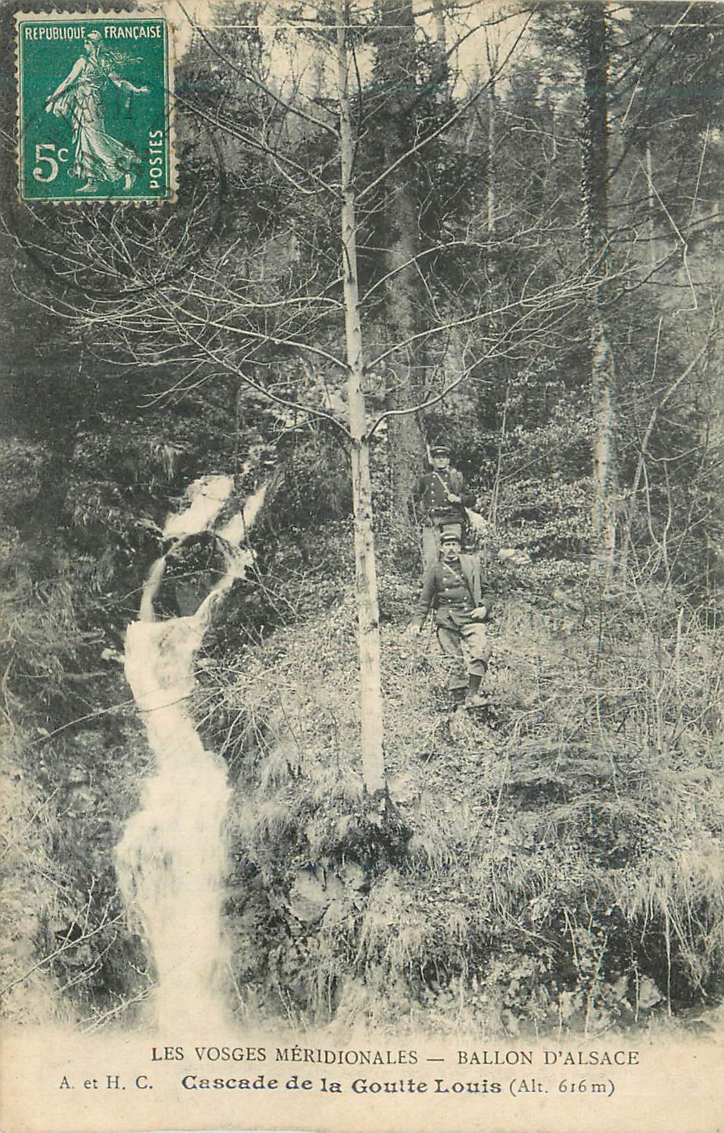 CPA Les Vosges Meridionales Ballon d'Alsace Cascade de la Goulte Louis (alt 616 m) Militaria
