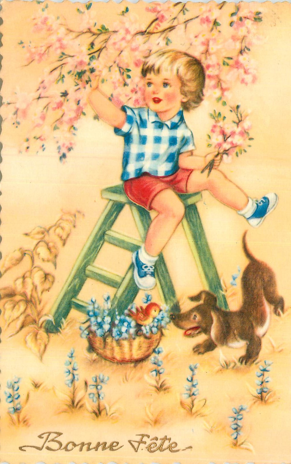 CPA Bonne Fete Enfant Chien