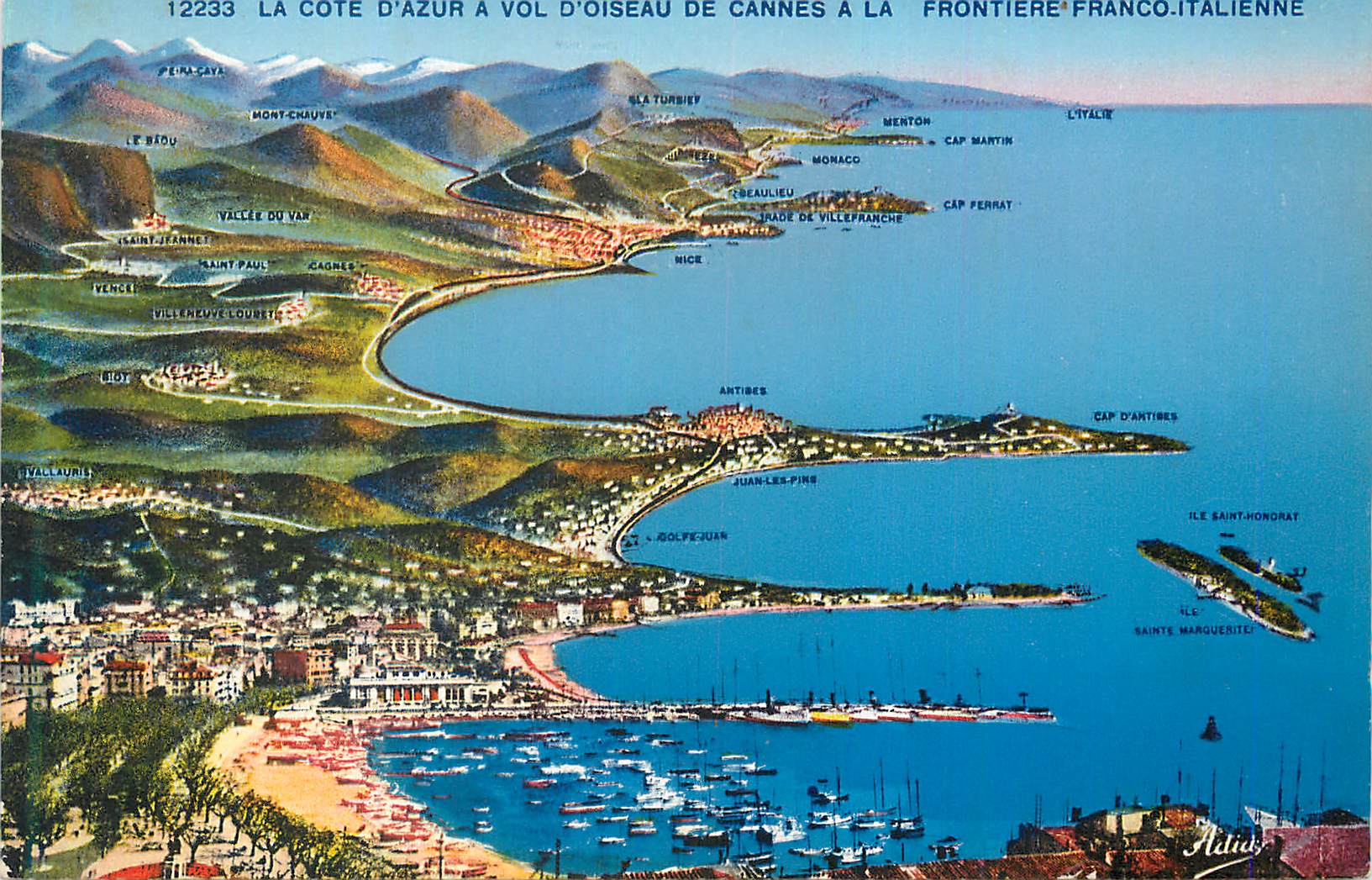 CPA La Cote d'Azur a vol d'Oiseau de Cannes a la Frontiere Franco Italienne