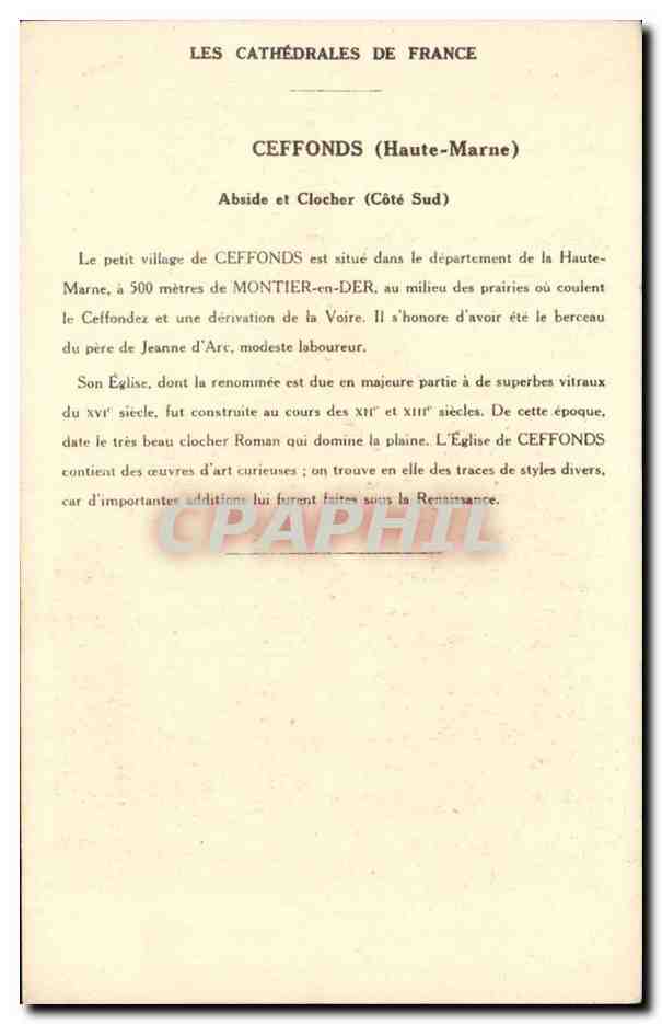 Ceffonds CPA Eglise (abside et clocher Cote Sud) — Rückseite