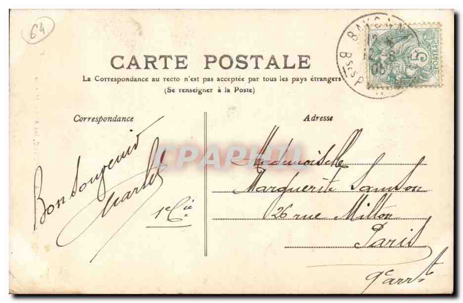 Bayonne CPA Les allees marine — Verso