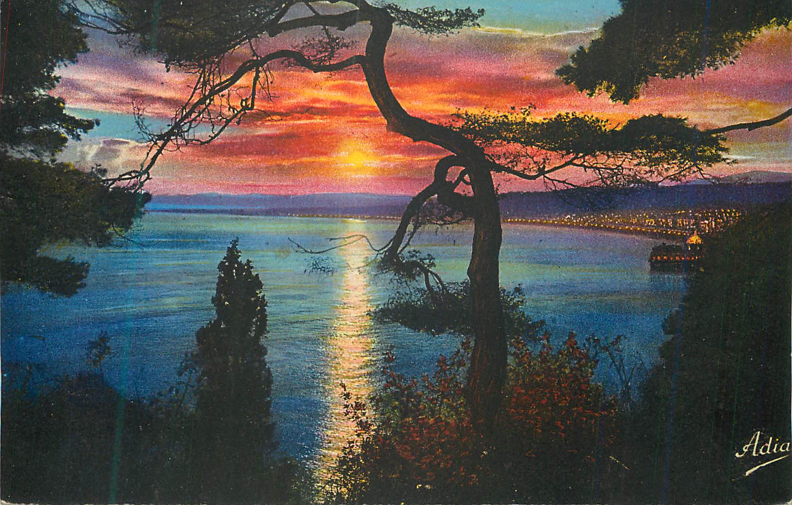 CPA Nice La Baie des Anges Coucher de Soleil