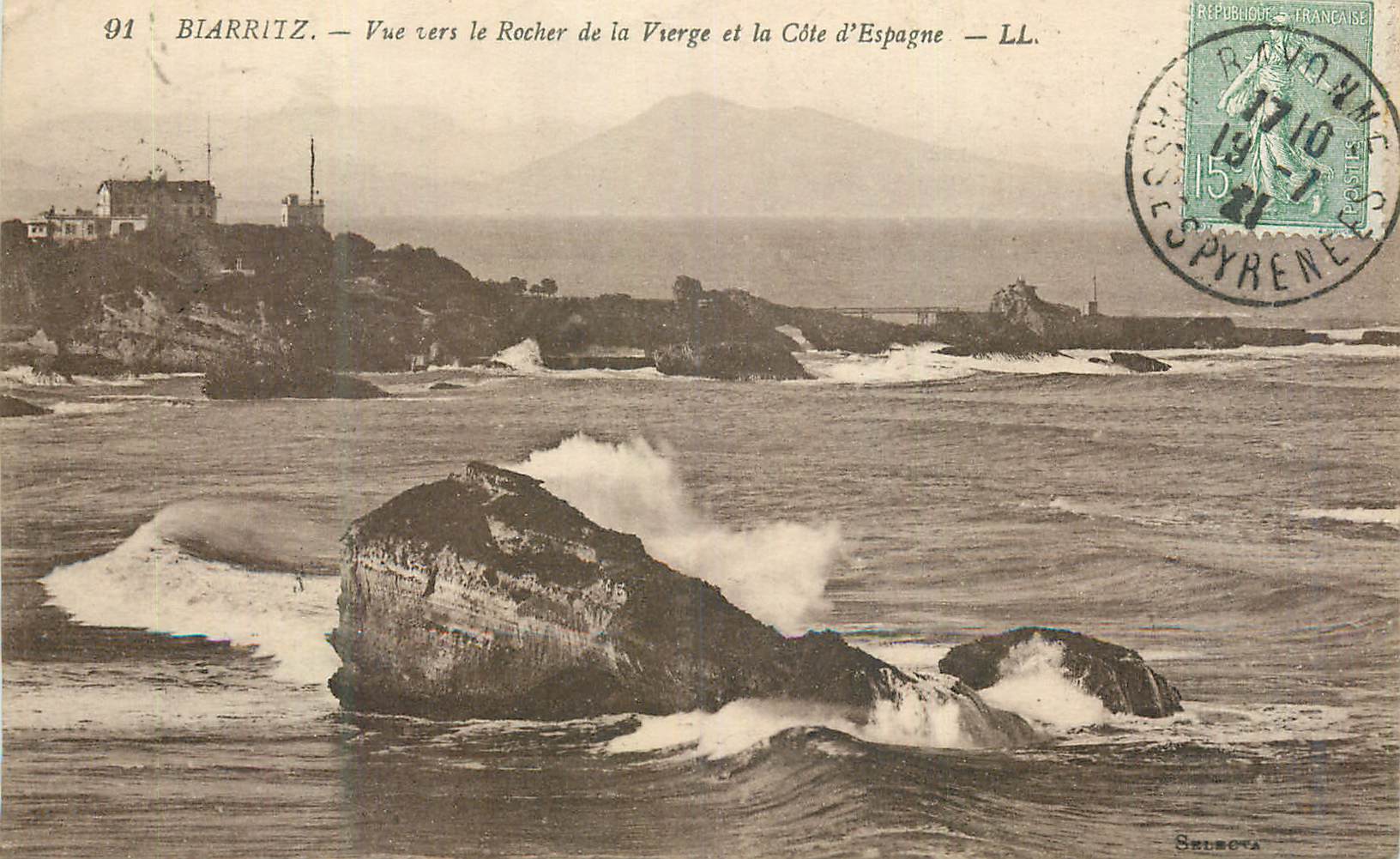 CPA Biarritz Vue vers le Rocher de la Vierge et la Cote d'Espagne