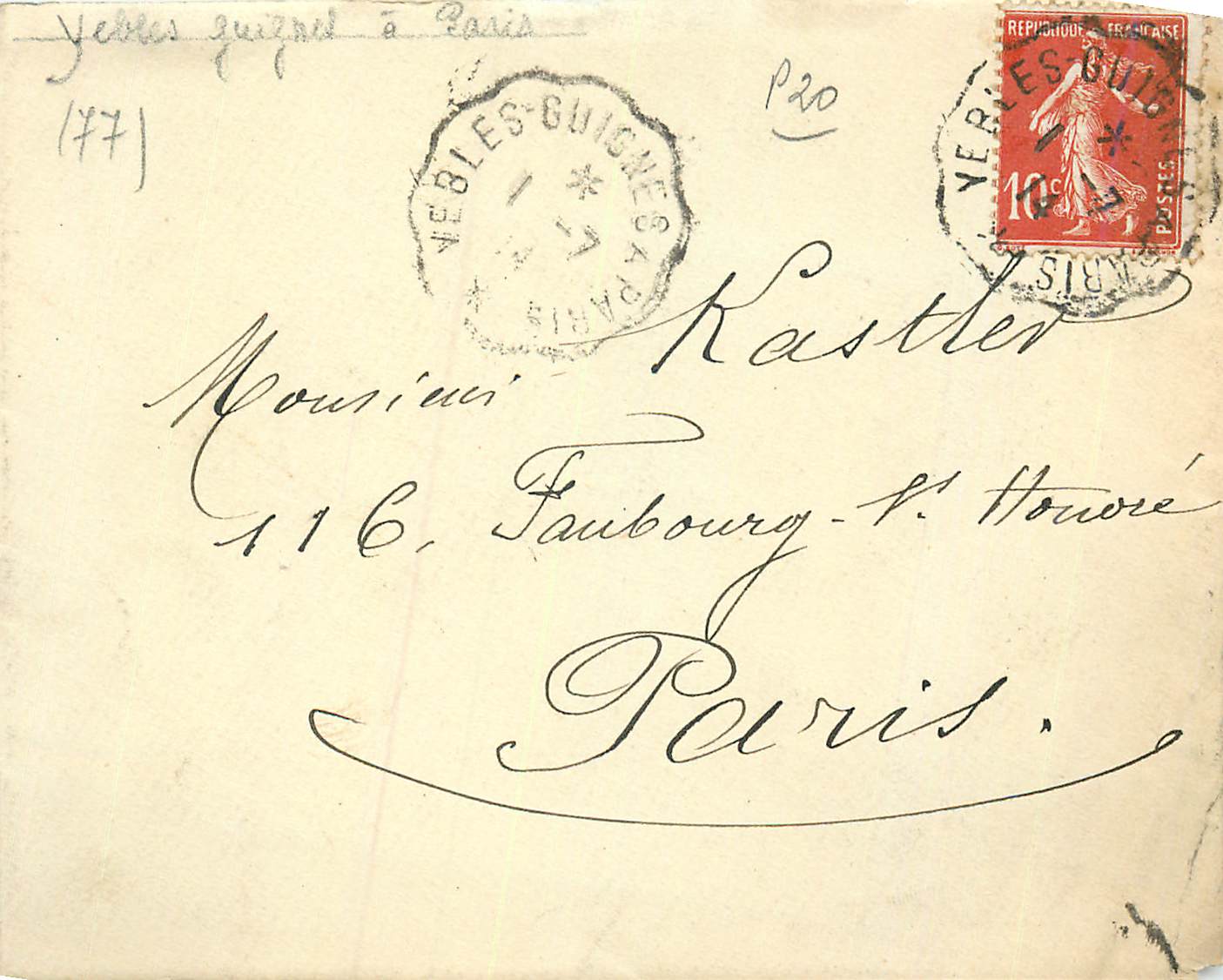 Devant Lettre Semeuse 10c Convoyeur Yebles Guignes a Paris 1914