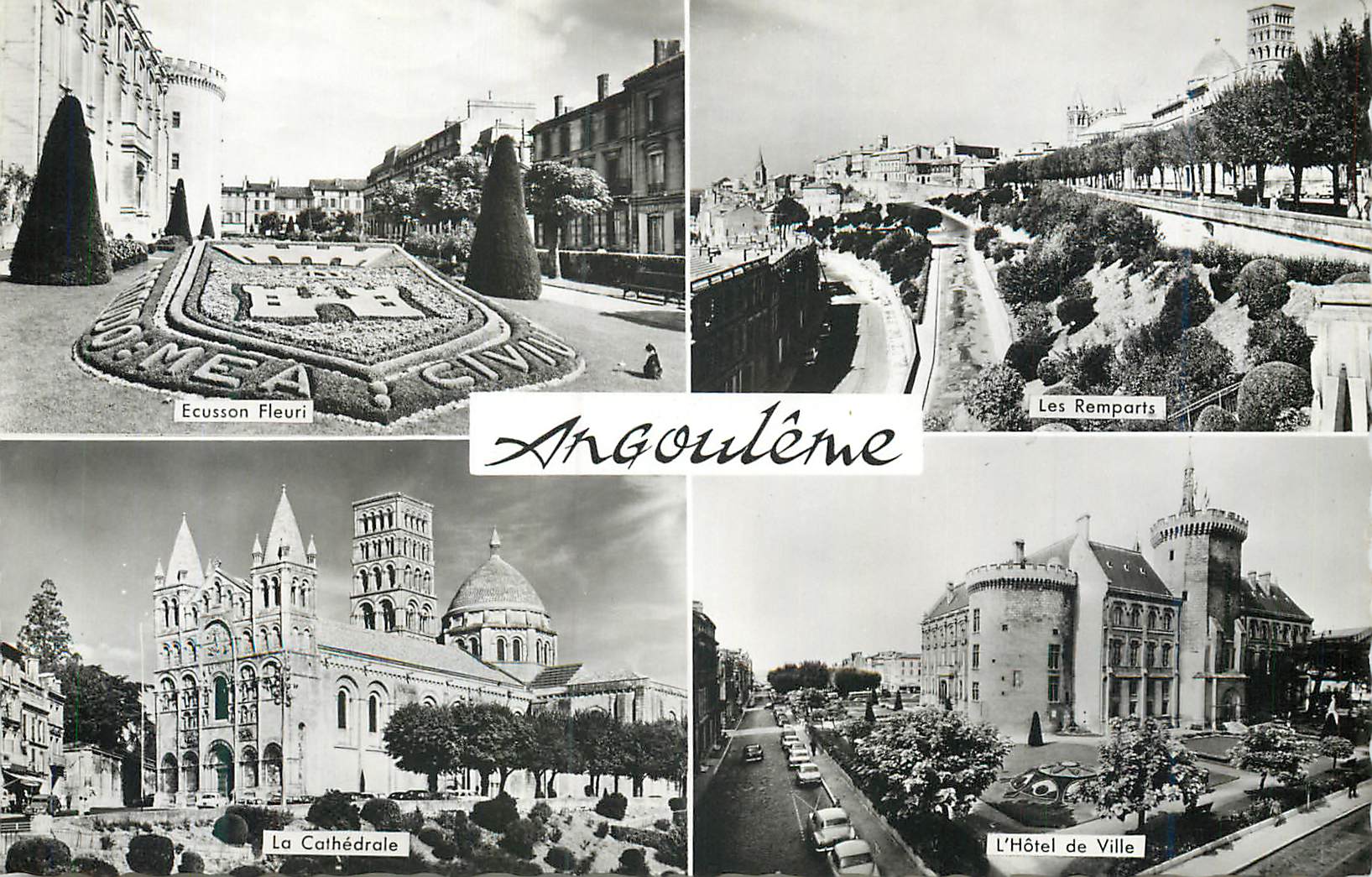 CPM Angouleme Ecusson fleuri Les remparts La cathedrale L'hotel de ville