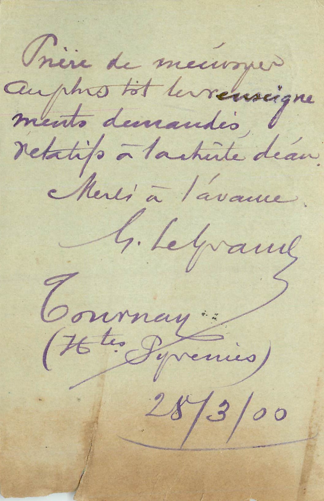Entier Postal 10c Sage convoyeur Pau a Toulouse 1900