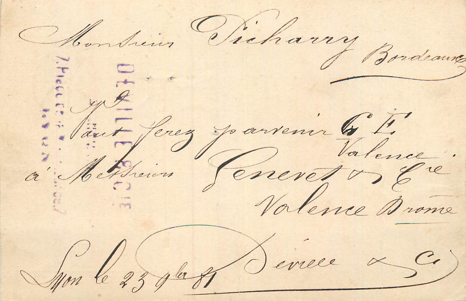 Entier Postal Sage 10c Precharry Bordeaux cachet Lyon Les terreaux 1882