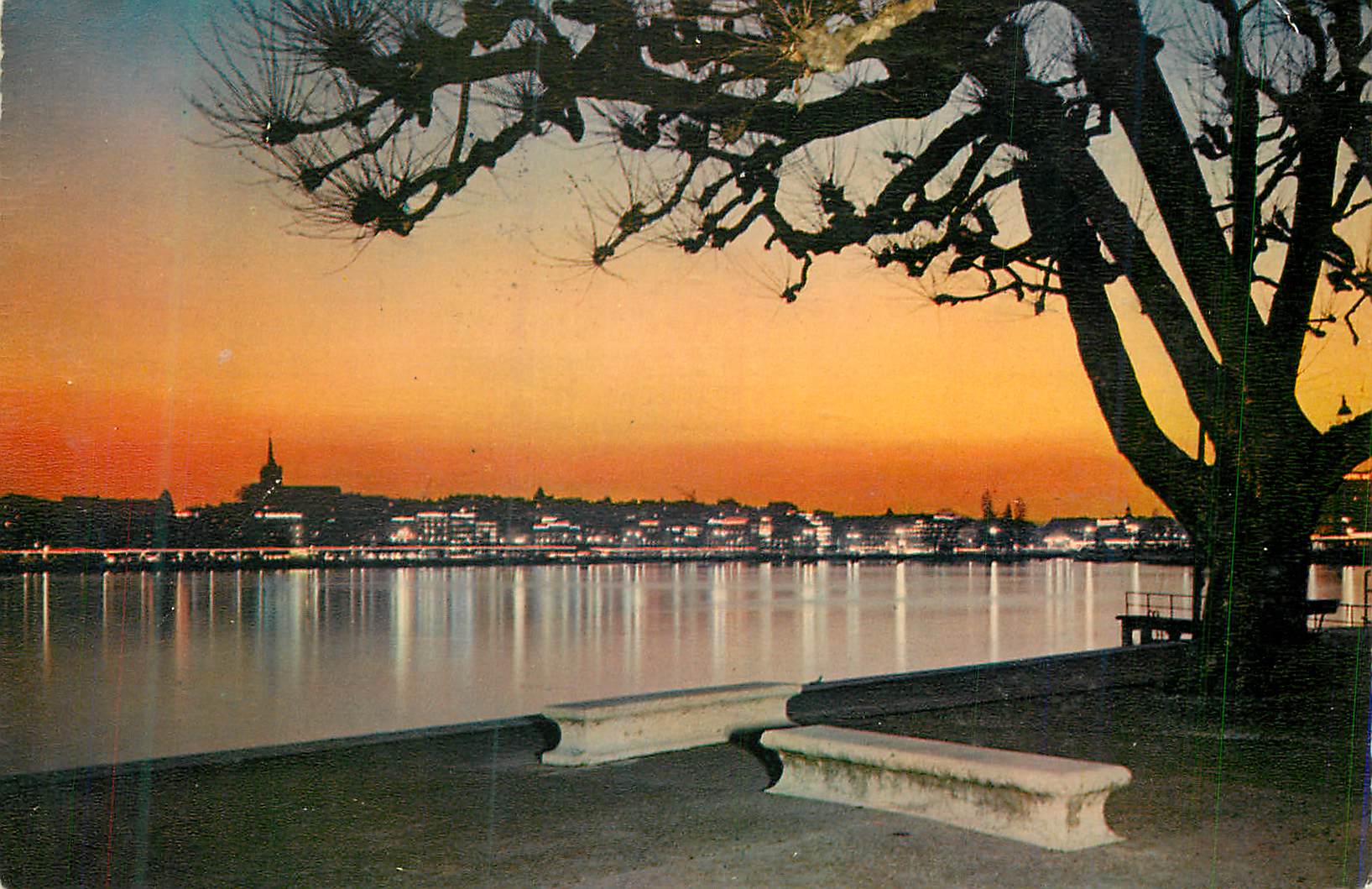 CPM Geneve La Rade et la Ville au Crepuscule
