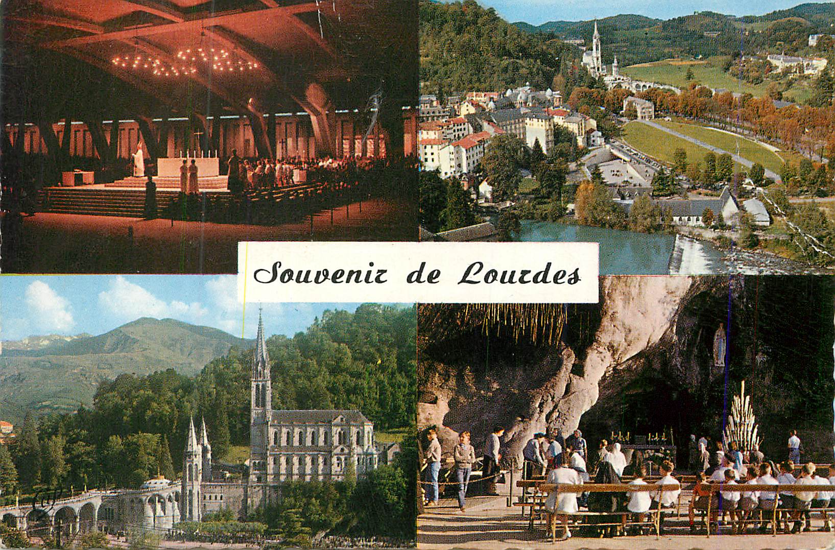 CPM Souvenir de Lourdes Basilique St Pie La Basilique et les Pyrenees La Grotte