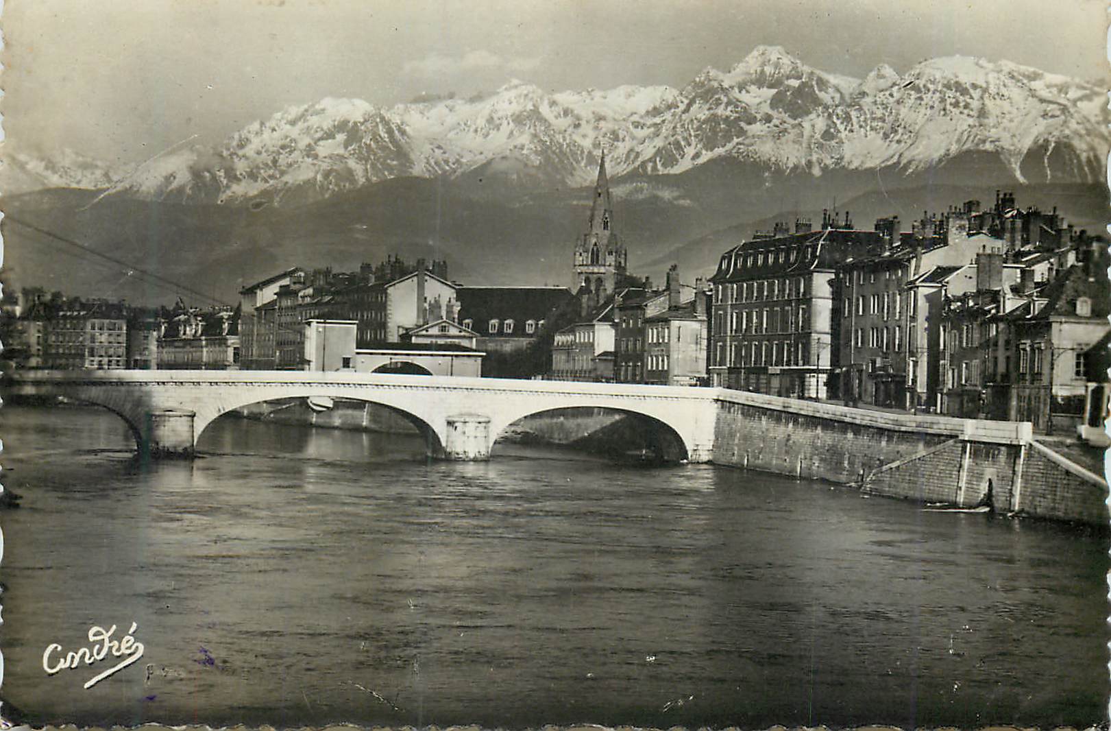 Chambéry — view of the city with the bridge and the Alps in the background — publisher Condré