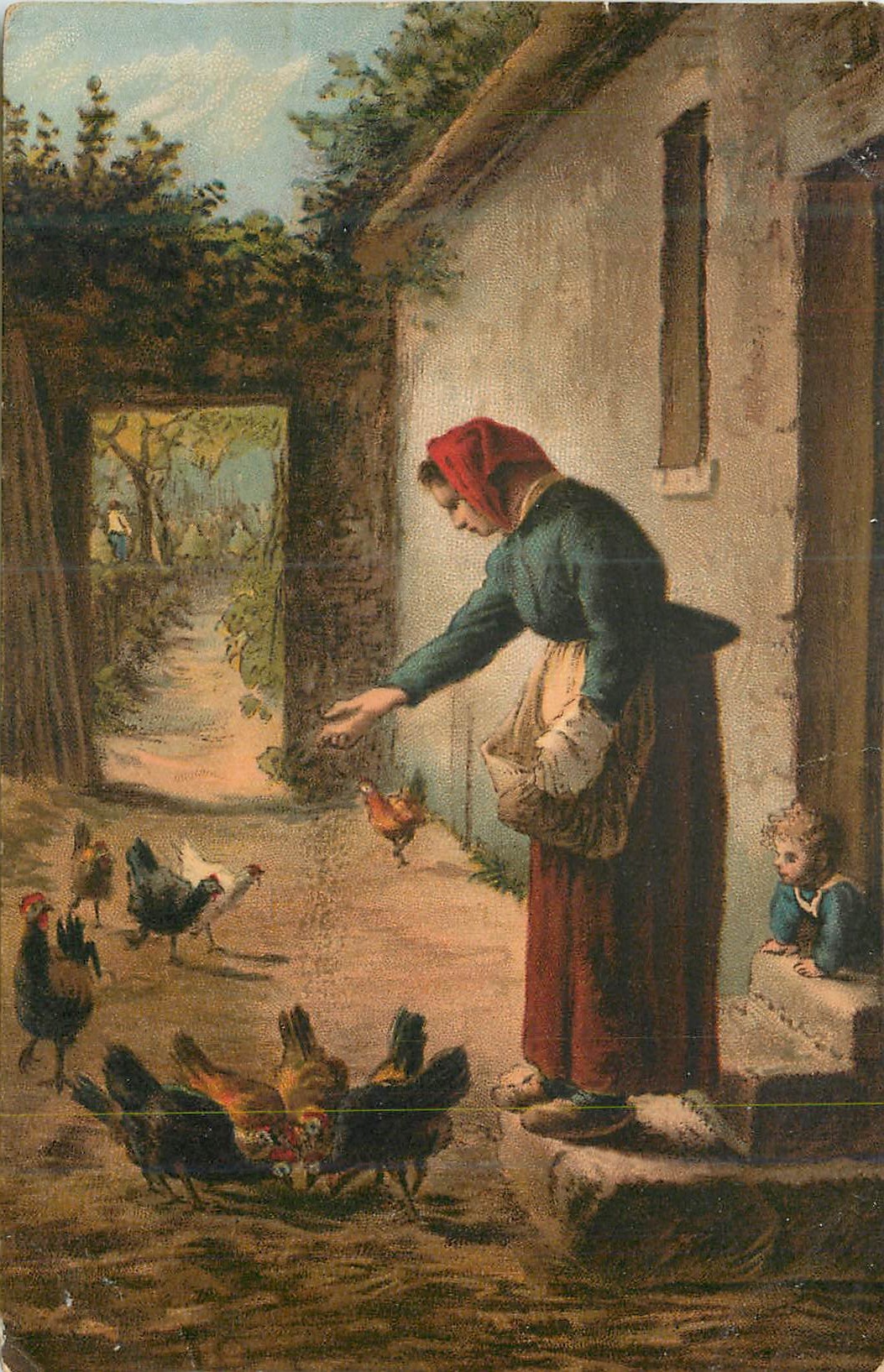 CPA Femme Poules