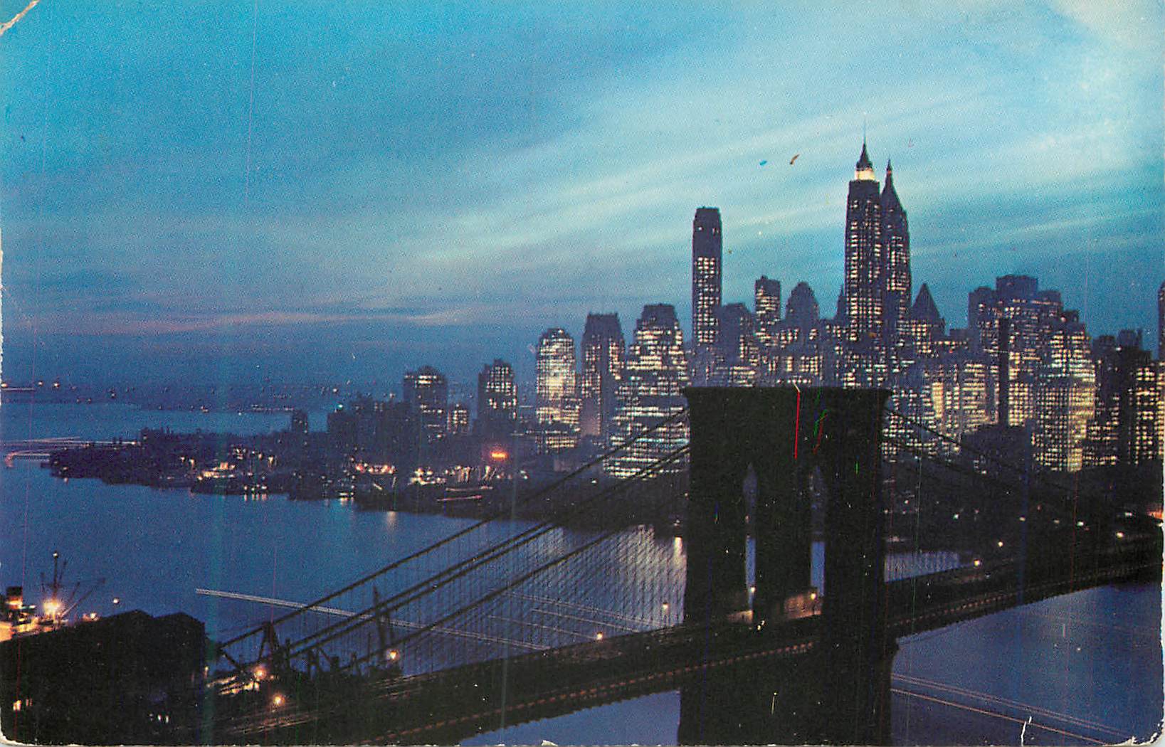 CPM Nightfall in Lower Manhattan with Brooklyn Bridge New York City
