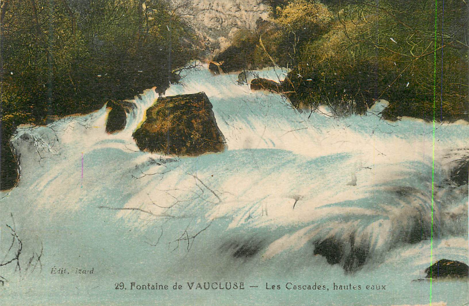 Fontaine de VAUCLUSE — Ansicht der Cascaden, Hochwasser — Verlag IZARD, Nr. 29
