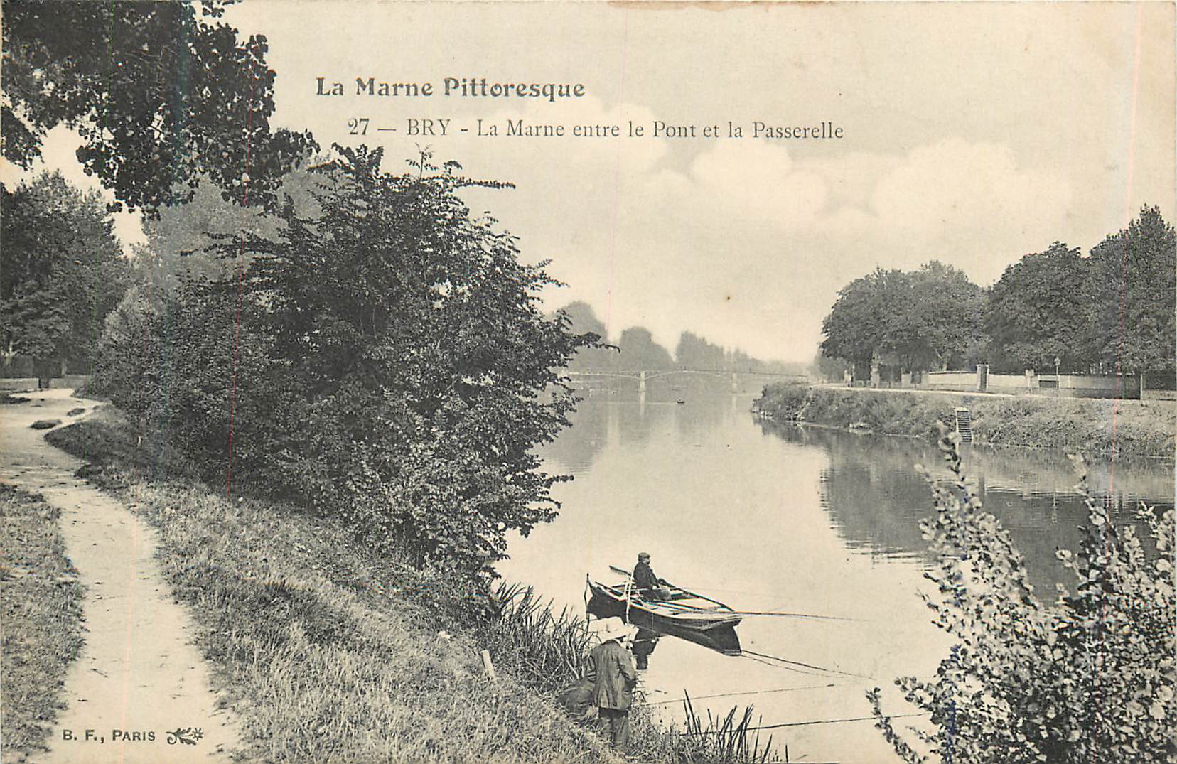 CPA Bry La Marne Pittoresque La Marne entre le Pont et la Passerelle Peche Barque
