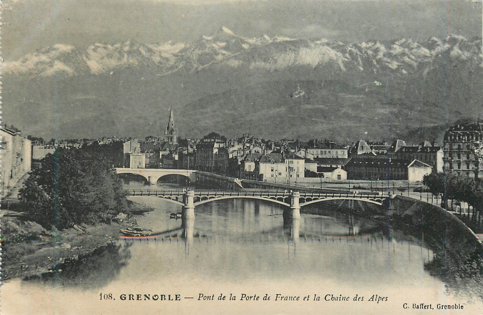 CPA Grenoble Pont de la Porte de France et la Chaine des Alpes