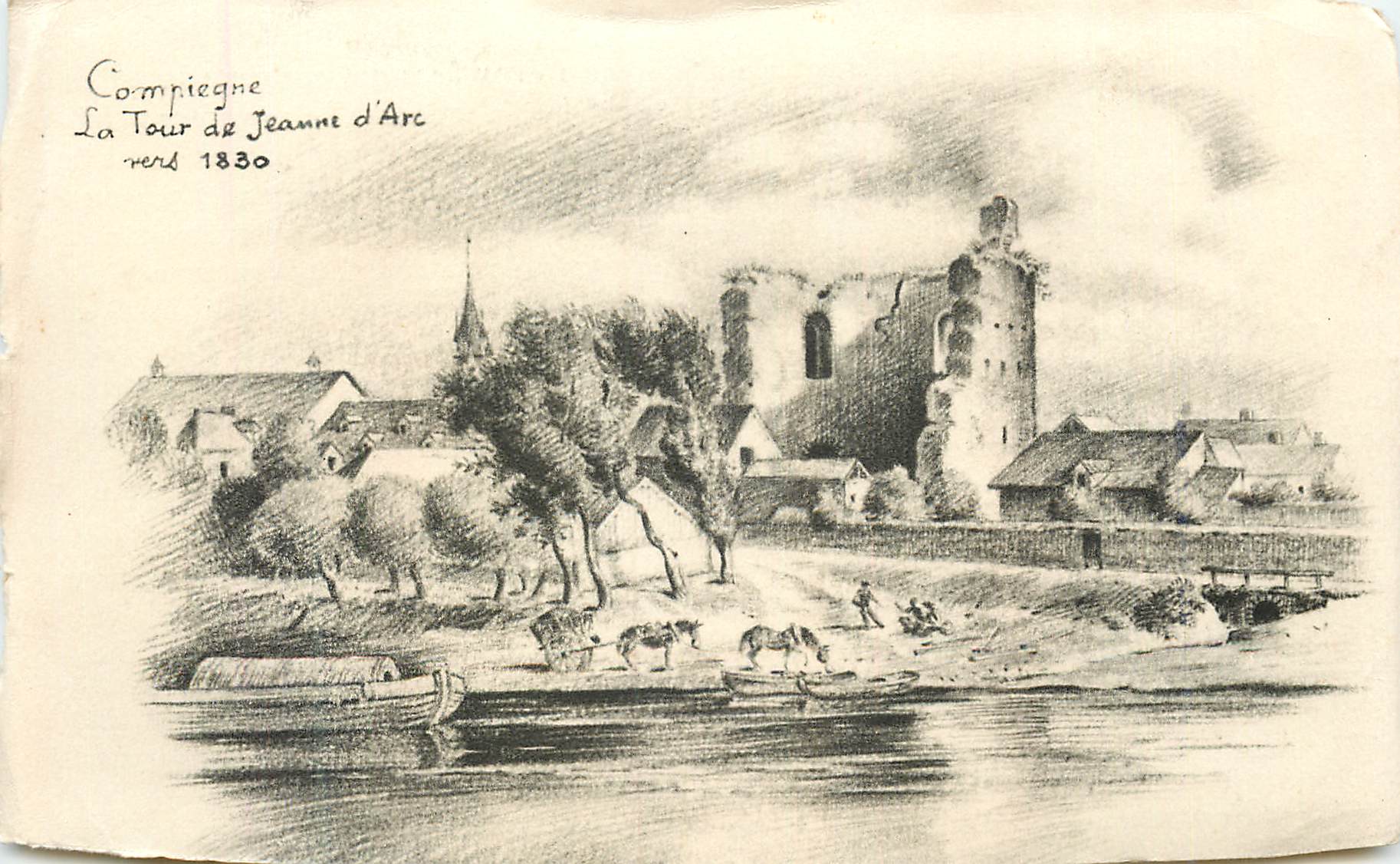 Image Compiegne La Tour de Jeannee d'Arc vers 1830