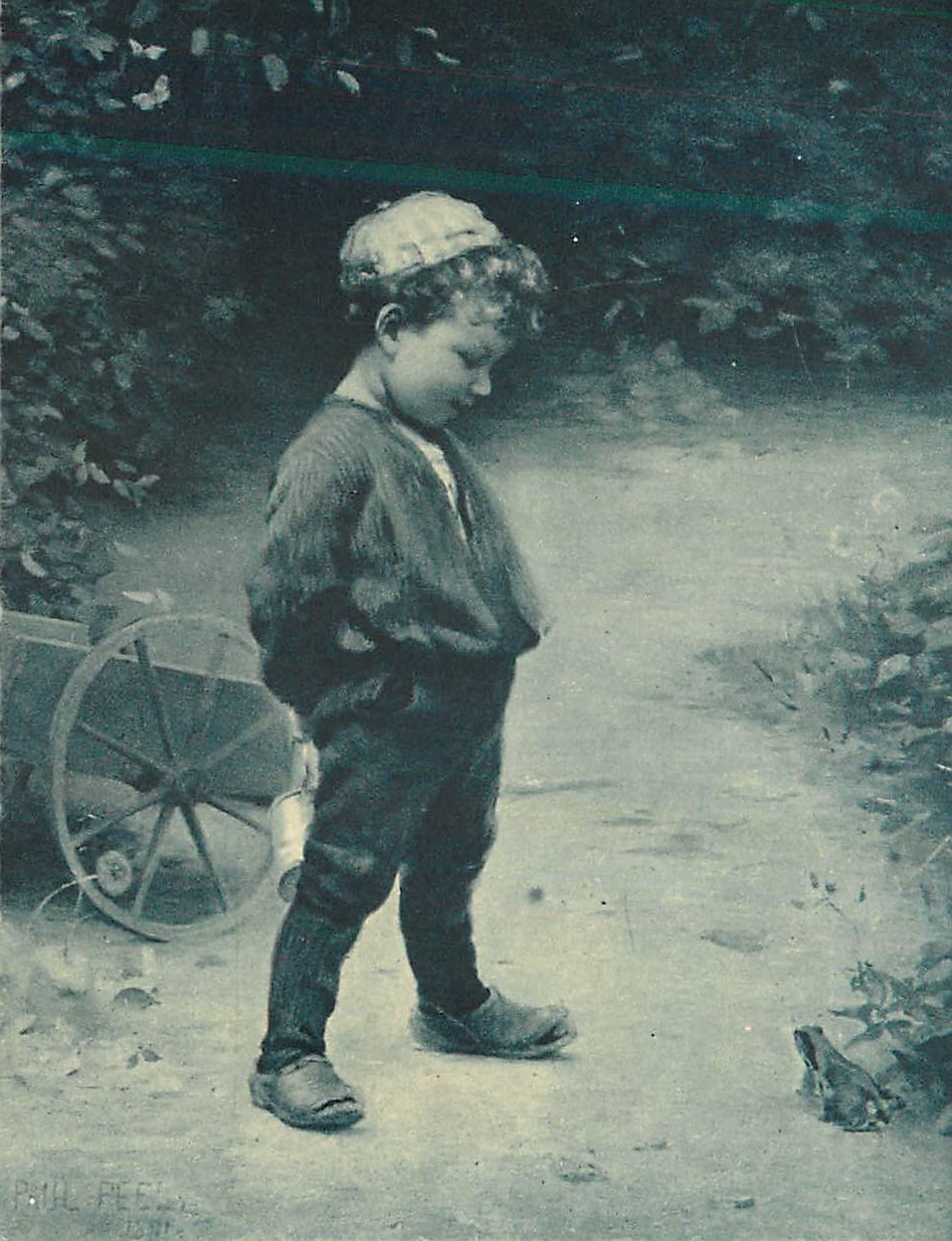 Enfant regardant une grenouille — Paul PEELE — 1890