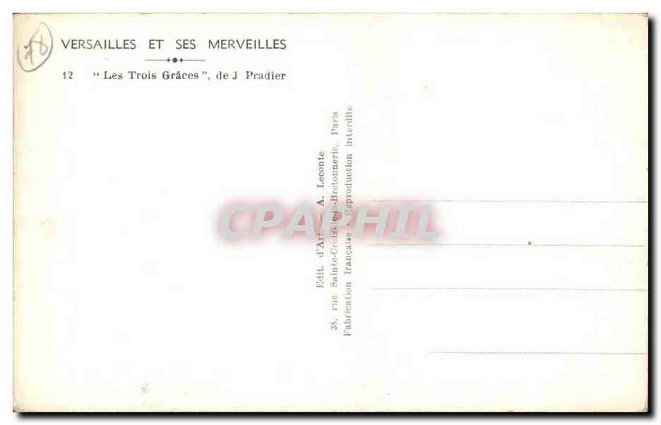 Versailles et ses merveilles CPA Les Trois Graces de J Pradier — Verso