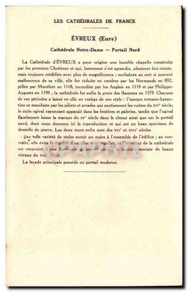 Évreux (Eure) — Cathédrale Notre-Dame (Portail Nord) — Collection de la Kolarsine et de la Solution Pautaubeerge — Achterkant