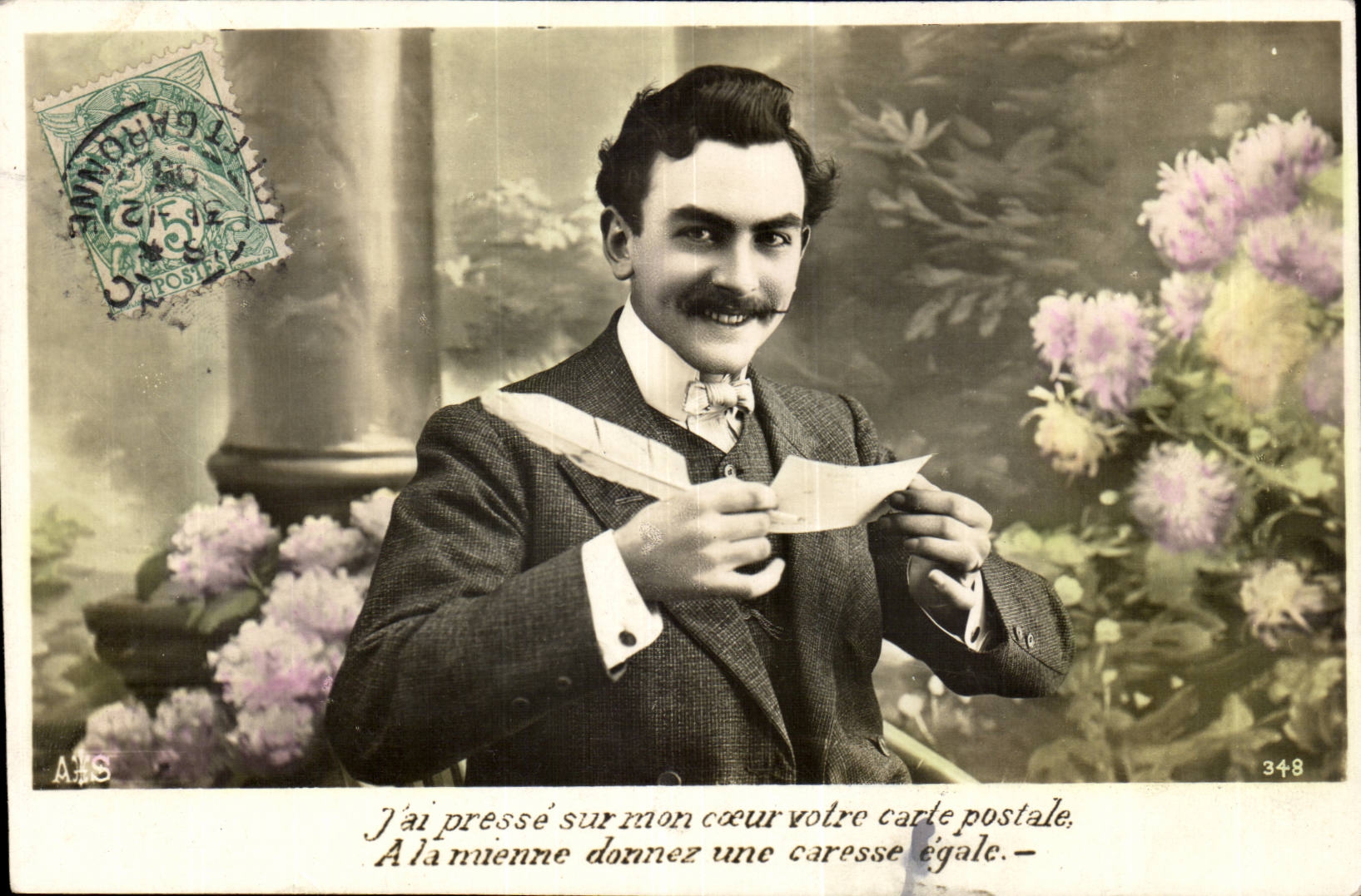 Homme en costume — avec texte amoureux — éditeur AHS n°348