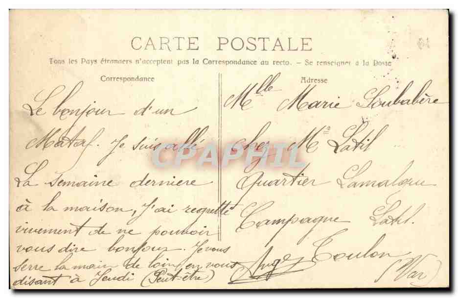 Coulon - Bord de Mer (Du Mourillon au cap Brun) — P. Ruat, édit. Mafscille — Verso