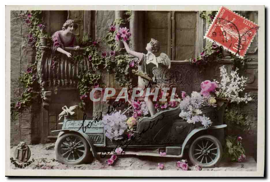 Fantaisie - Femme - L'amour et son automobile - cupid - Marie - CPA 