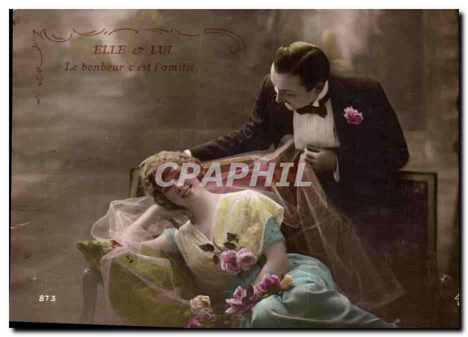 Fantaisie - Couple - Ele et Lui Le Bonheur c'est l'amitie - CPA 