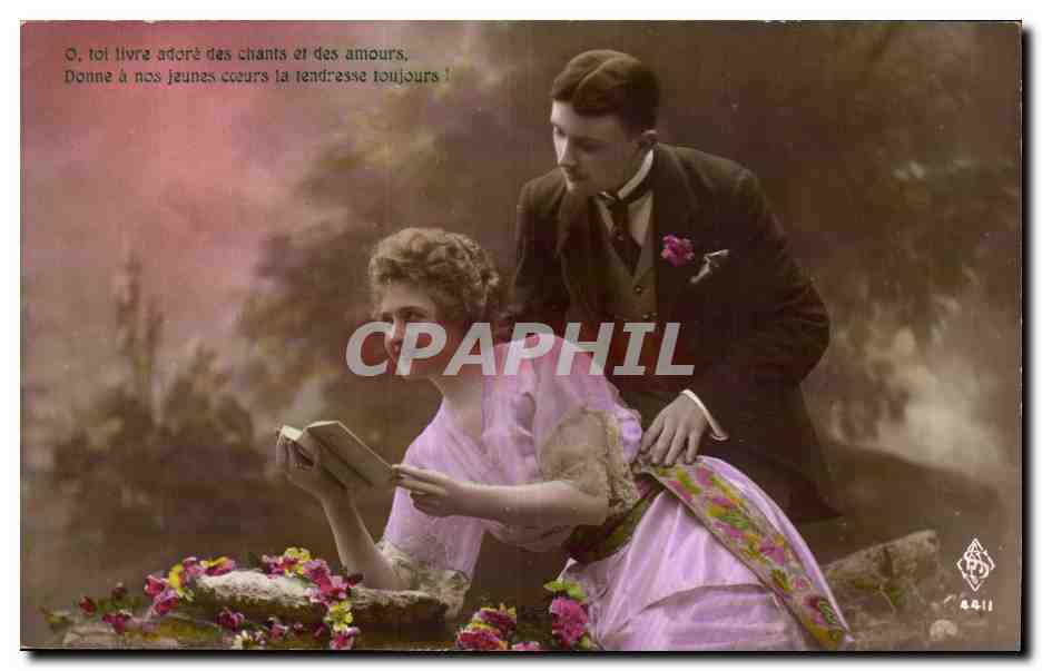 Fantaisie - Couples - O toi livre adore des chants et des amours Donnes a nos jeunes coeurs ta tendresse tou CPA 