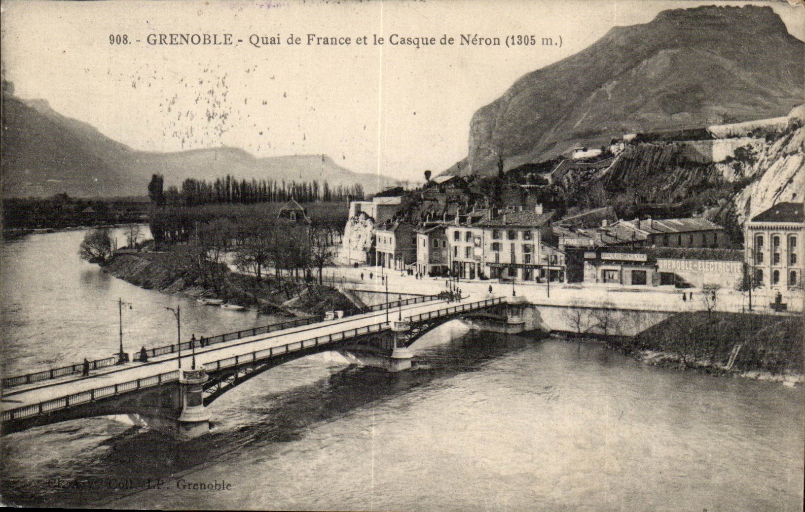Grenoble - Quai de France et le Casque de Néron (1305 m.) — Éditeur : E. A. Coll. L.P. Grenoble, n° 908