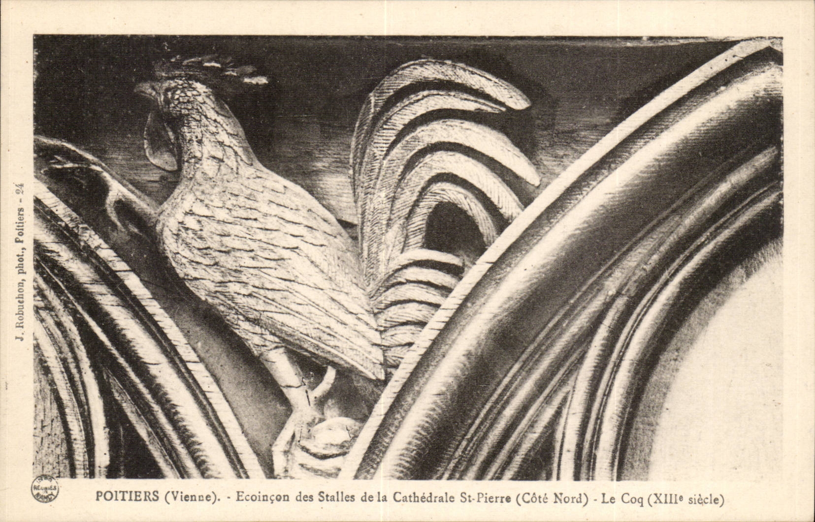 Poitiers (Vienne) - Ecoinçon des Stalles de la Cathédrale St-Pierre (Côté Nord) - Le Coq (XIIIe siècle)