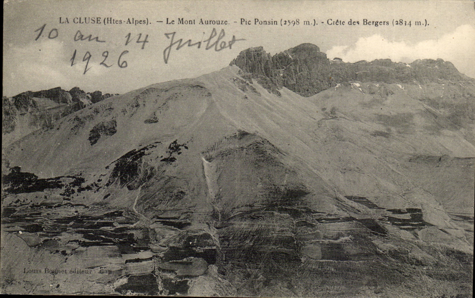 La Cluse (Hautes-Alpes) — Le Mont Aurouze, Pic Ponsin (2598 m.), Crête des Bergers (2834 m.) — Louis Bouquet éditeur, Gap