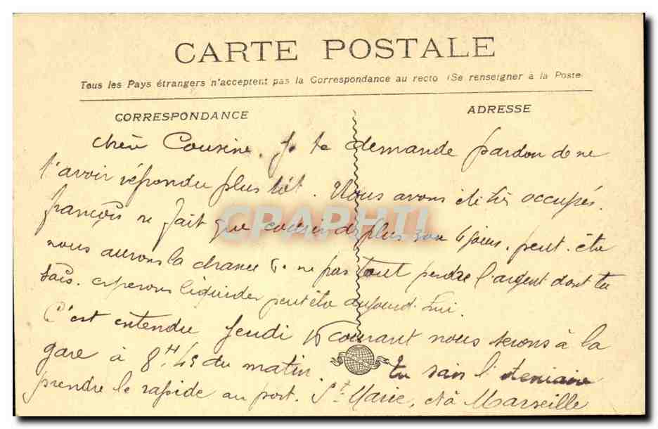 Marseille CPA La prefecture — Verso