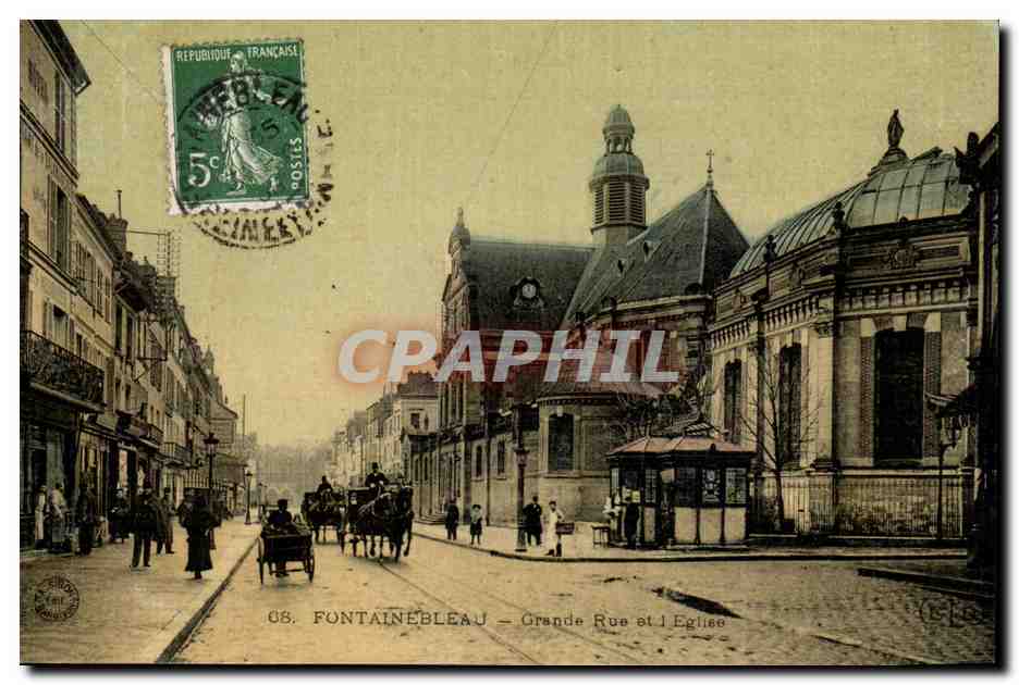 Fontainebleau — Grande Rue e la Chiesa — Cartolina d'epoca n° 68