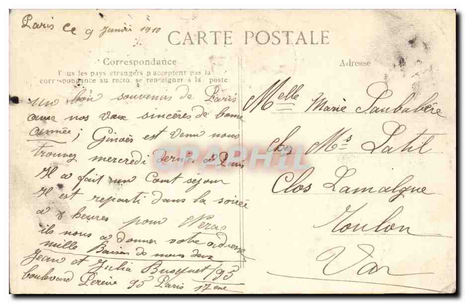 Paris CPA Rue de la Paix — Verso