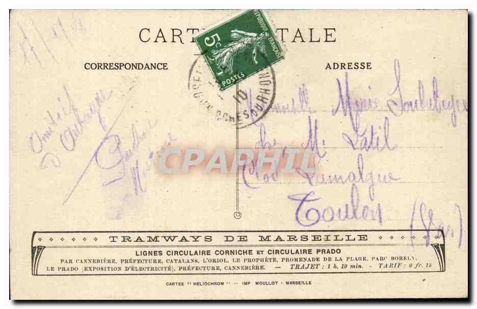 Marseille CPA La corniche et les iles — Verso
