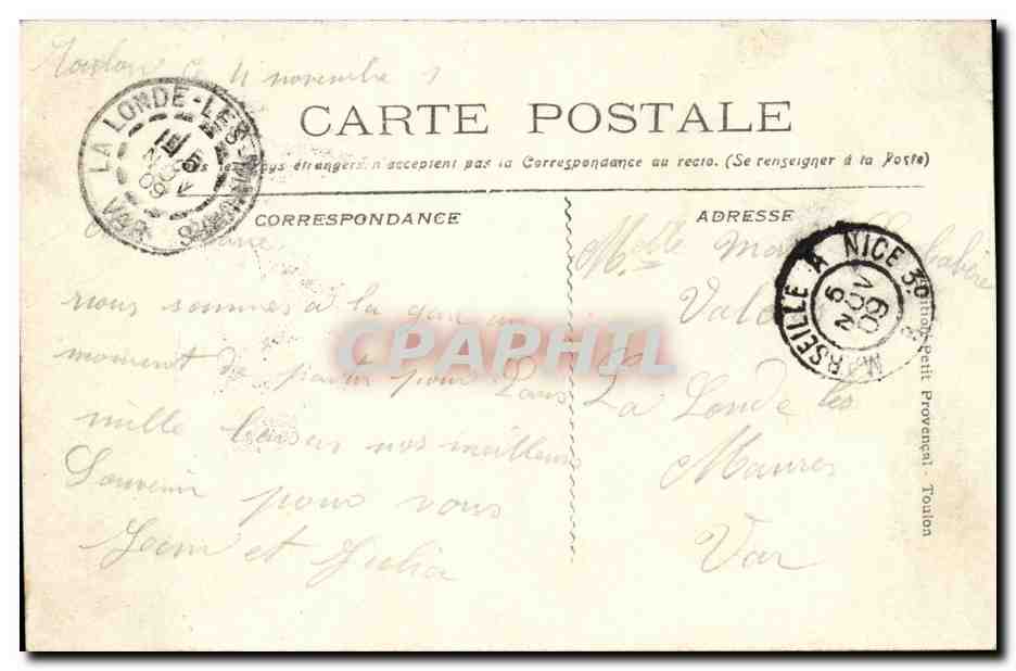 Toulon - Statue de Puget. Jardin de la Ville — éditeur Chardard & Cie, n°30 — Verso