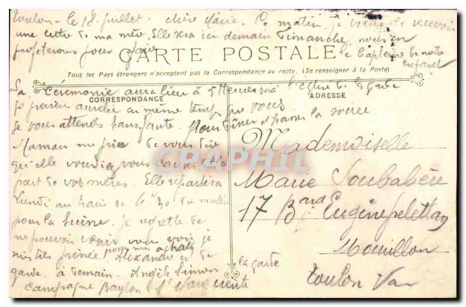Toulon - Rochers de Ste Marguerite - CPA  — Verso