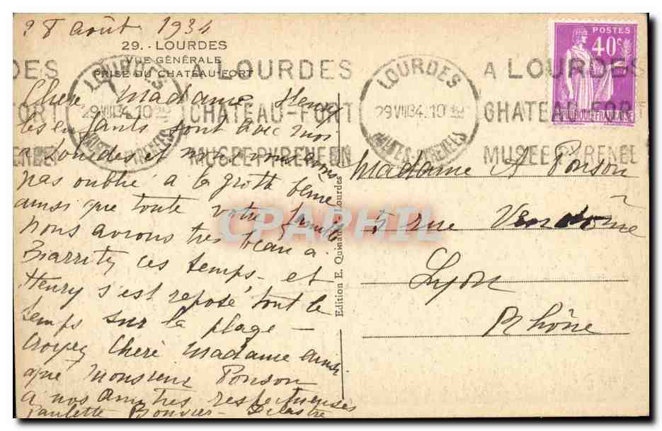 Lourdes - Vue Generale Prise Chateau Fort - CPA  — Verso
