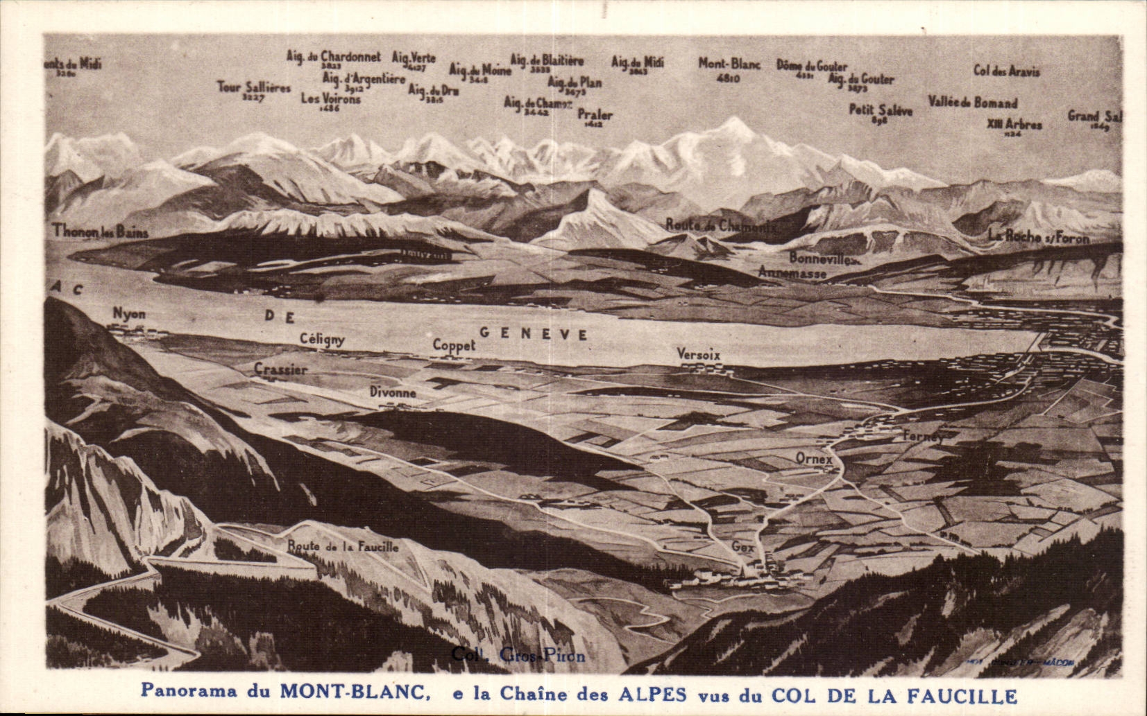 Panorama du Mont-Blanc et la Chaîne des Alpes vus du Col de la Faucille — éditeur non identifié