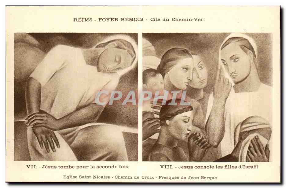 Reims - Foyer Rémois - Cité du Chemin-Ver! — Scènes de la Passion : Jésus tombe pour la seconde fois et console les filles d'Israël — Fresques de Jean Berque