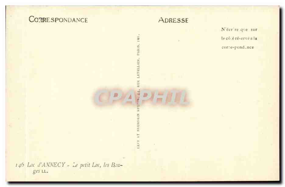 Lac d'Annecy CPA Le petit lac les Bauges (hotel Abbaye) — Verso
